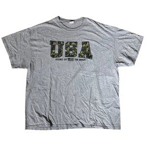 USA Home of the Brave Camo Logo Grey T-Shirt Size XXL
